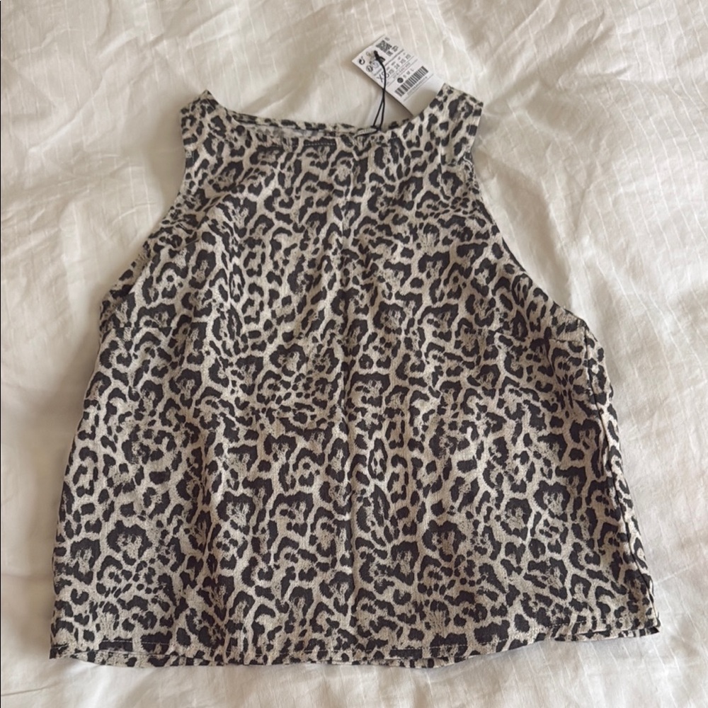 Stradivarius Leopard Print Tank Top - Black and Cream